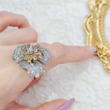 925 Silver Yellow Zircon Flower Ring Ladies 4 Claw Zircon Ring Party Jewelry