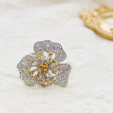925 Silver Yellow Zircon Flower Ring Ladies 4 Claw Zircon Ring Party Jewelry