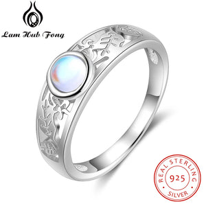 925 Sterling Silver Moonstone Ring Hollow Pattern Wedding Band Gift