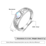 925 Sterling Silver Moonstone Ring Hollow Pattern Wedding Band Gift