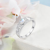 925 Sterling Silver Moonstone Ring Hollow Pattern Wedding Band Gift