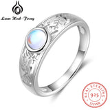 925 Sterling Silver Moonstone Ring Hollow Pattern Wedding Band Gift