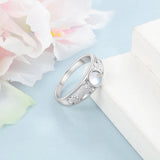 925 Sterling Silver Moonstone Ring Hollow Pattern Wedding Band Gift