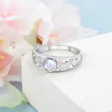 925 Sterling Silver Moonstone Ring Hollow Pattern Wedding Band Gift