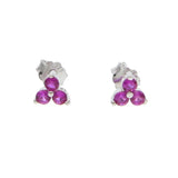 925 Silver Red Green Three Stone Dainty Cz Earring
