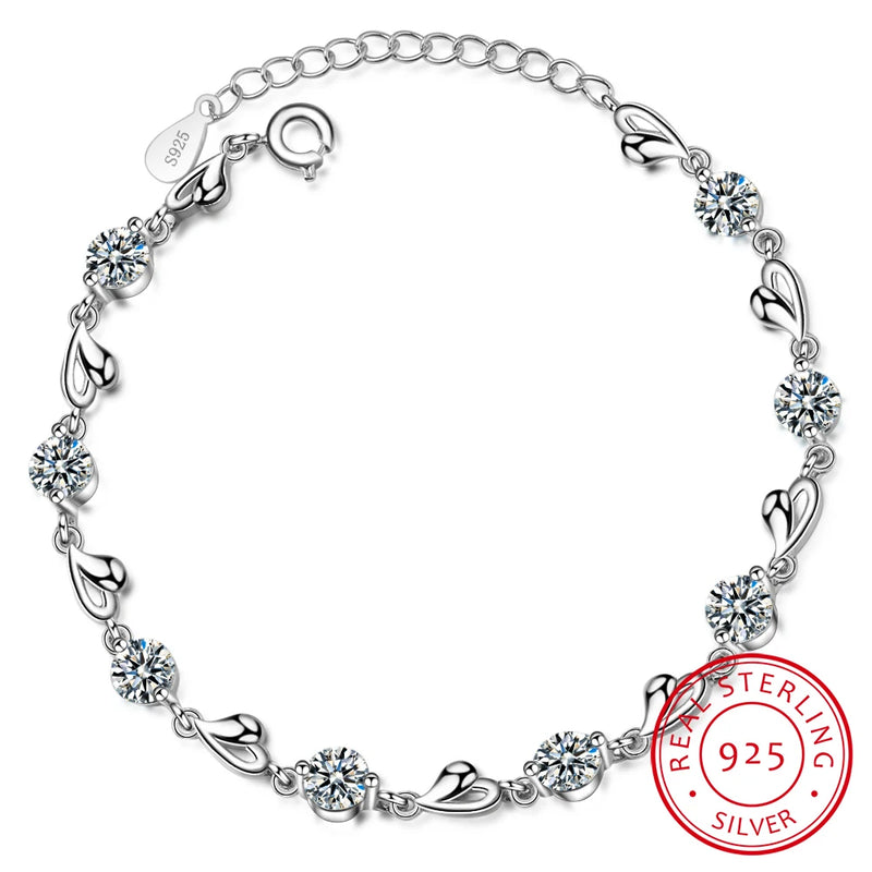 925 Silver Heart Shaped Bracelet Zircon Women Valentine Gift Wedding Jewelry