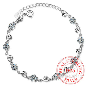 925 Silver Zirconia Heart Bracelet Women Valentines Gift
