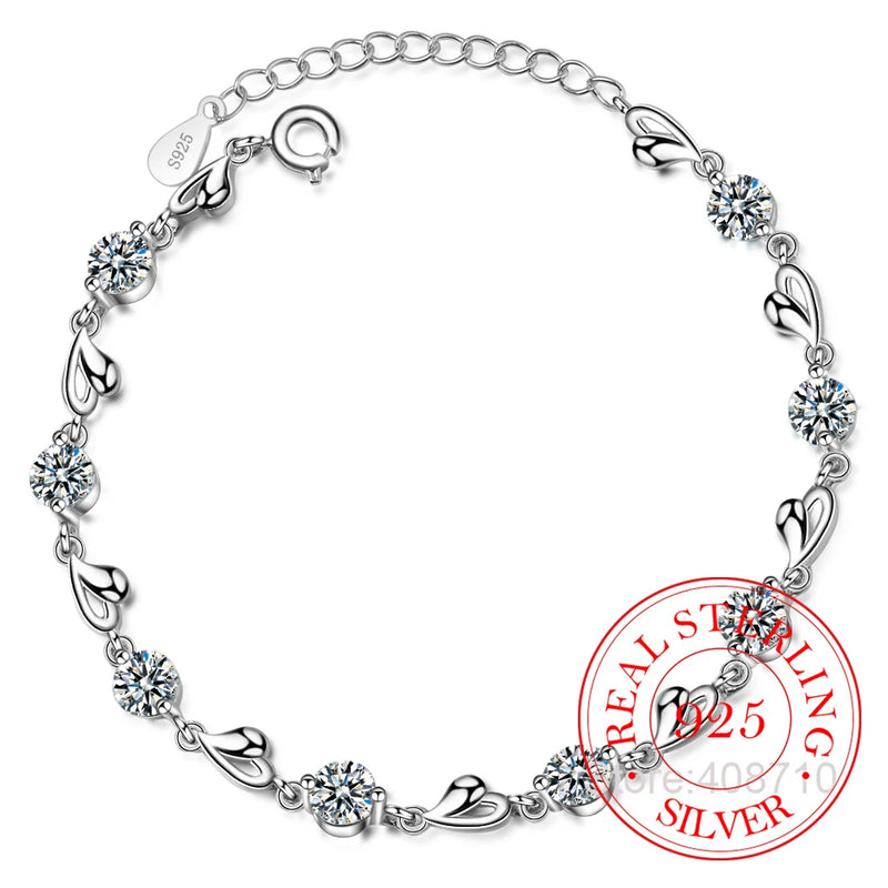 925 Silver Zirconia Heart Bracelet Women Valentines Gift
