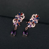 Amethyst Butterfly Fringe Sapphire Oval Stud Earrings Purple Diamond Flowers