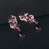 Amethyst Butterfly Fringe Sapphire Oval Stud Earrings Purple Diamond Flowers