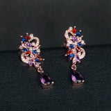 Amethyst Butterfly Fringe Sapphire Oval Stud Earrings Purple Diamond Flowers