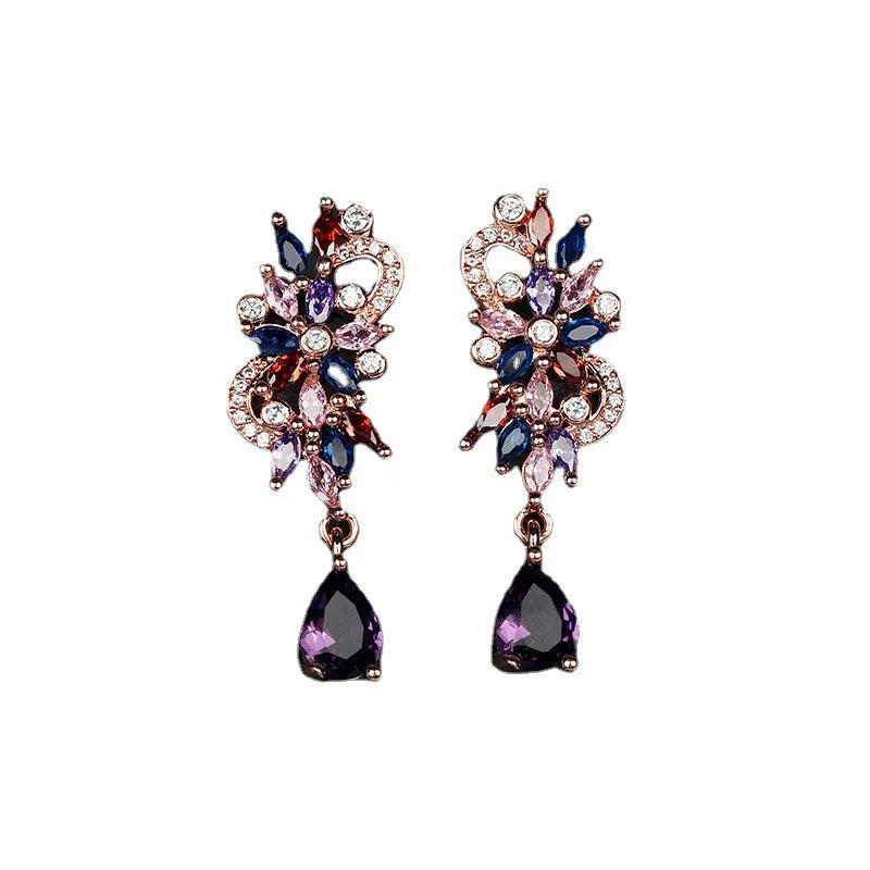 Amethyst Butterfly Fringe Sapphire Oval Stud Earrings Purple Diamond Flowers