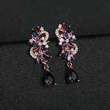 Amethyst Butterfly Fringe Sapphire Oval Stud Earrings Purple Diamond Flowers