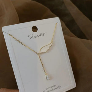 Angel Wing Shell Charm Necklace With Zircon Tassel Chain Pendant