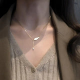 Angel Wing Shell Charm Necklace With Zircon Tassel Chain Pendant