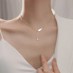 Angel Wing Shell Charm Necklace With Zircon Tassel Chain Pendant