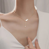 Angel Wing Shell Charm Necklace With Zircon Tassel Chain Pendant