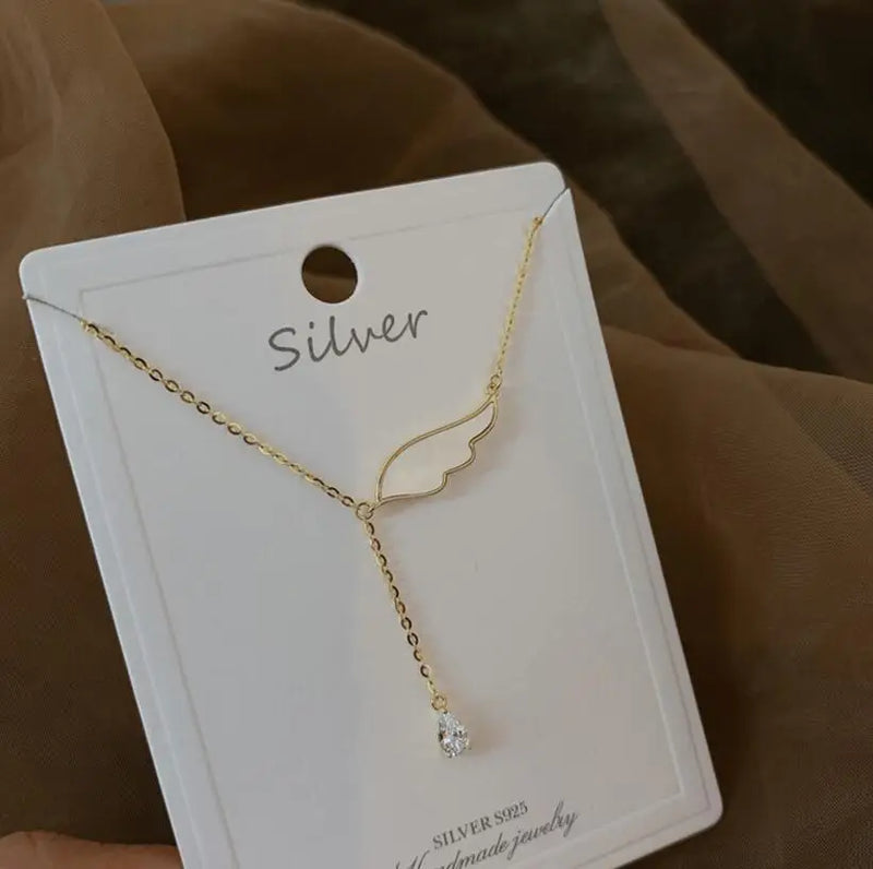 Angel Wing Shell Charm Necklace With Zircon Tassel Chain Pendant