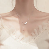 Angel Wing Shell Charm Necklace With Zircon Tassel Chain Pendant