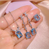 Aquamarine Sapphire Three-Piece Jewelry Set for Women
