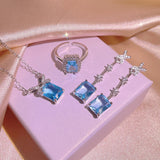Aquamarine Sapphire Three-Piece Jewelry Set for Women