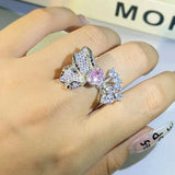 Pink Floral Diamond Adjustable Ring for Women