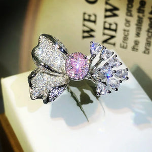 Pink Floral Diamond Adjustable Ring for Women