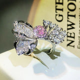 Pink Floral Diamond Adjustable Ring for Women