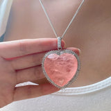 Pink CZ Stone Pendant Necklace Silver Choker Chains