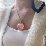 Pink CZ Stone Pendant Necklace Silver Choker Chains