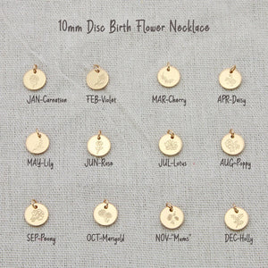 Birth Flowers Necklace Disc Pendant Layering Necklace Women Jewelry Gift