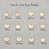 Birth Flowers Necklace Disc Pendant Layering Necklace Women Jewelry Gift