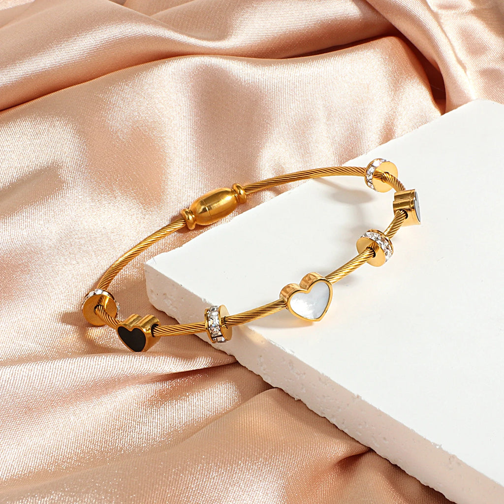Shell Heart Stainless Steel Bangle Bracelet Women Geometry Wedding Gift
