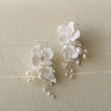 Ceramic Flower Bridal Comb Hair Piece with Pearls & Earrings