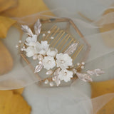Porcelain Flower Wedding Hair Comb Bridal Headpiece