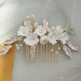 Porcelain Flower Wedding Hair Comb Bridal Headpiece