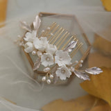 Porcelain Flower Wedding Hair Comb Bridal Headpiece