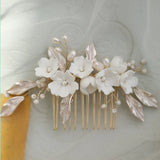 Porcelain Flower Wedding Hair Comb Bridal Headpiece
