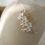 Porcelain Flower Wedding Hair Comb Bridal Headpiece