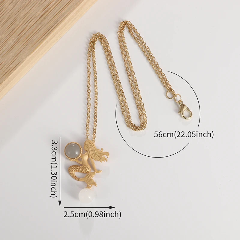 Delicate Charm Mermaid Pendant Necklace for Women Jade Copper Necklace Jewelry
