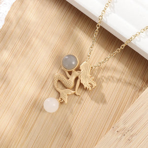 Delicate Charm Mermaid Pendant Necklace for Women Jade Copper Necklace Jewelry