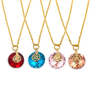 Crystal Faceted Pendant Necklace 14mm Hollow Rose Charm Stained Glass Jewelry