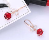 Crystal Star Bow Drop Earrings 925 Silver Zircon Pink Fine Jewelry