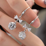 Crystal Star Bow Drop Earrings 925 Silver Zircon Pink Fine Jewelry