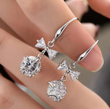 Crystal Star Bow Drop Earrings 925 Silver Zircon Pink Fine Jewelry