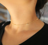 925 Sterling Silver Cz Station Short Layer Choker for Girls