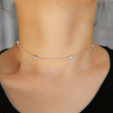 925 Sterling Silver Cz Station Short Layer Choker for Girls