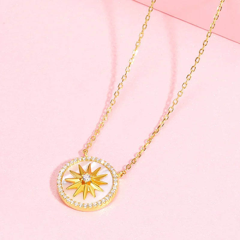 Delicate 925 Silver Star Pendant Necklace Mother of Pearl Jewelry