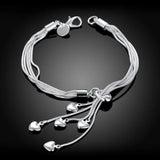 Delicate Five Hearts Women Bracelet 925 Sterling Silver Jewelry