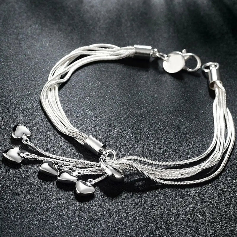 Five Hearts Women Bracelet 925 Sterling Silver Jewelry